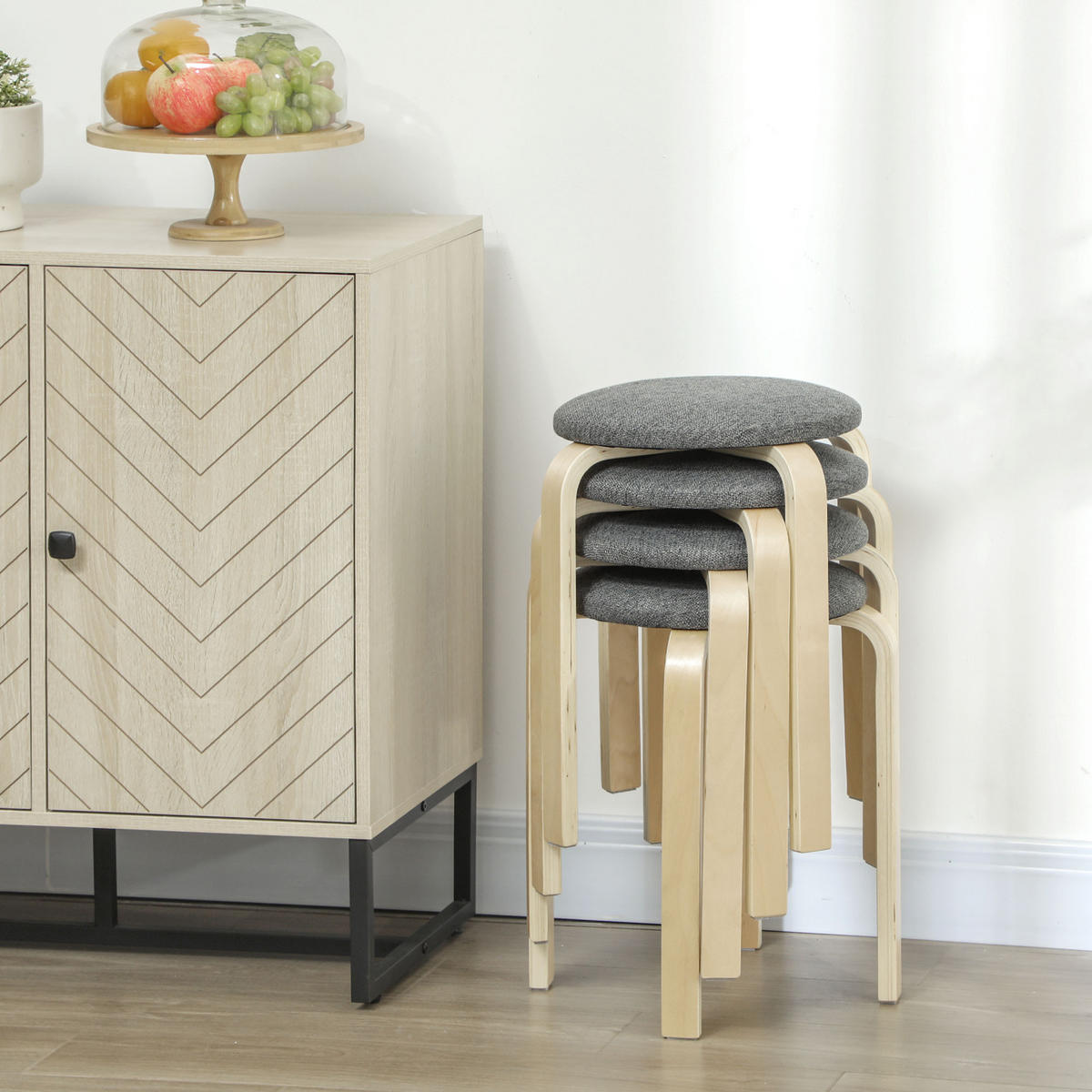 ESSZIMMERHOCKER 4er Set Stapelhocker Runde Hocker, Grau - Grau, Holzwerkstoff (40/45/40cm) - HOMCOM