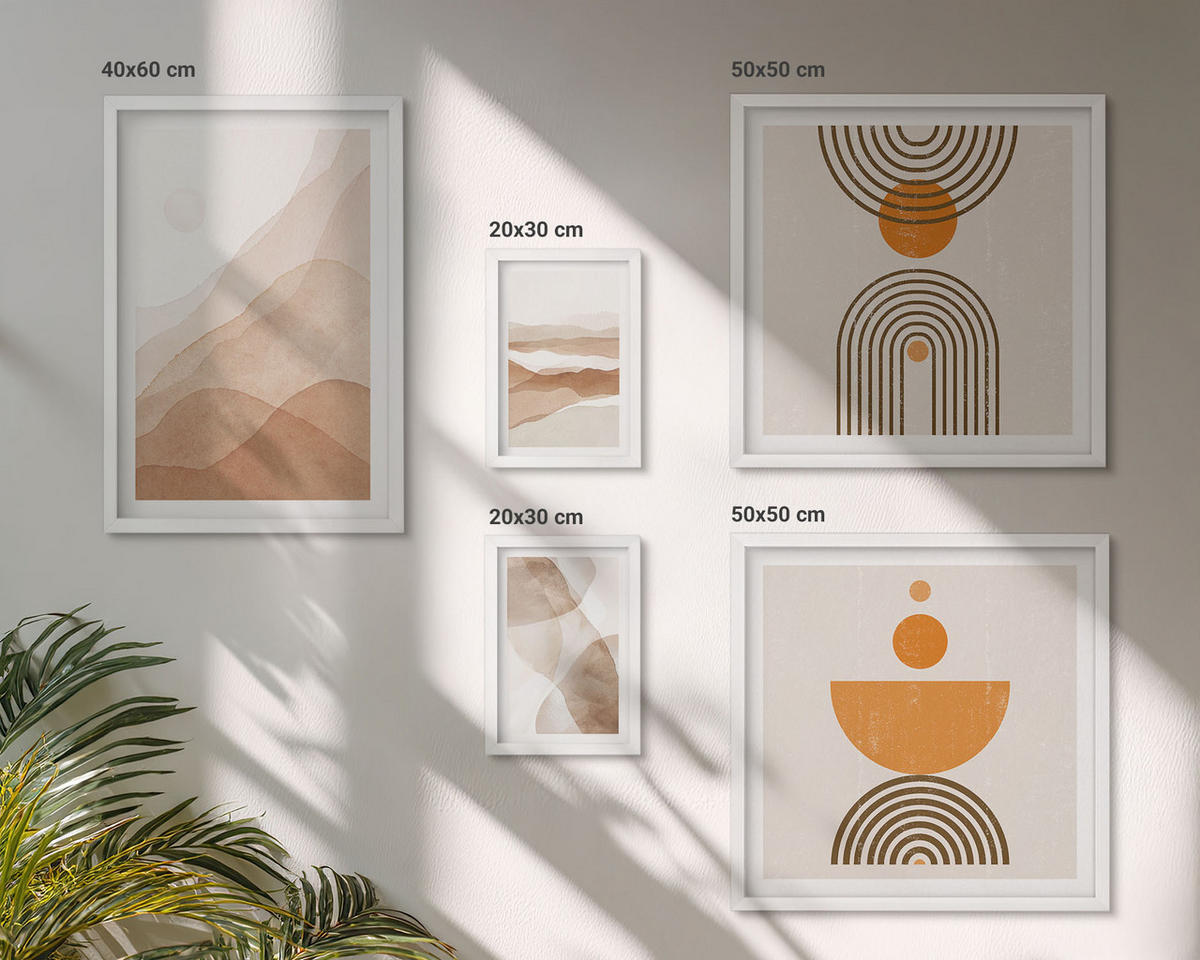 WANDBILDER 5er-Set - 50x50 cm & 20x30 cm & 40x60 cm Weißer Rahmen - Strukturen schattieren Minimalismus - Weiß, Kunststoff (40/60cm) - ArtPrintCave