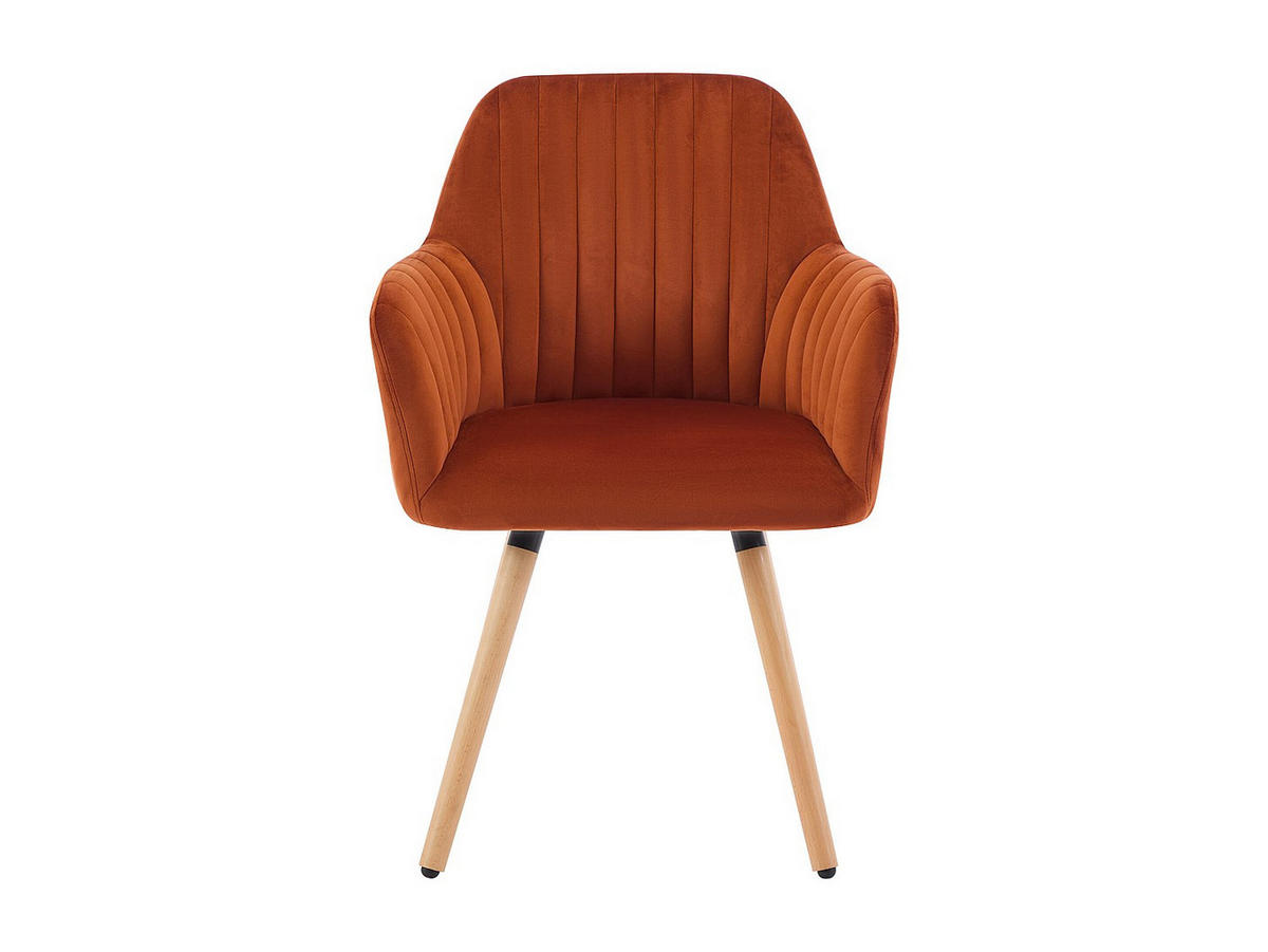 STUHL mit Armlehnen 2er-Set - Samt & Metall in Holzoptik - Terracotta - ELEANA - Braun, Textil (56/85/58cm) - Vente-Unique