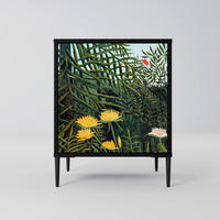SIDEBOARD VIRGIN FOREST WITH SUNSET, Schwarz, 57,5x42x72,5 cm, Schwarze Metallfüße - Multicolor/Schwarz, Holzwerkstoff/Metall (57.5/72.5/42cm) - SpaceRebels
