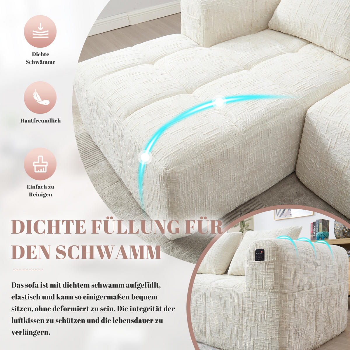 ECKSOFA 250/158/60 cm Beige aus Chenille mit Chaiselongue - Weiß, Textil (37/38.5cm) - OKMYHOME
