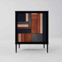 SIDEBOARD INTREPID FORMATION, Schwarz, 57,5x42x72,5 cm, Schwarze Metallfüße - Multicolor/Schwarz, Holzwerkstoff/Metall (57.5/72.5/42cm) - SpaceRebels
