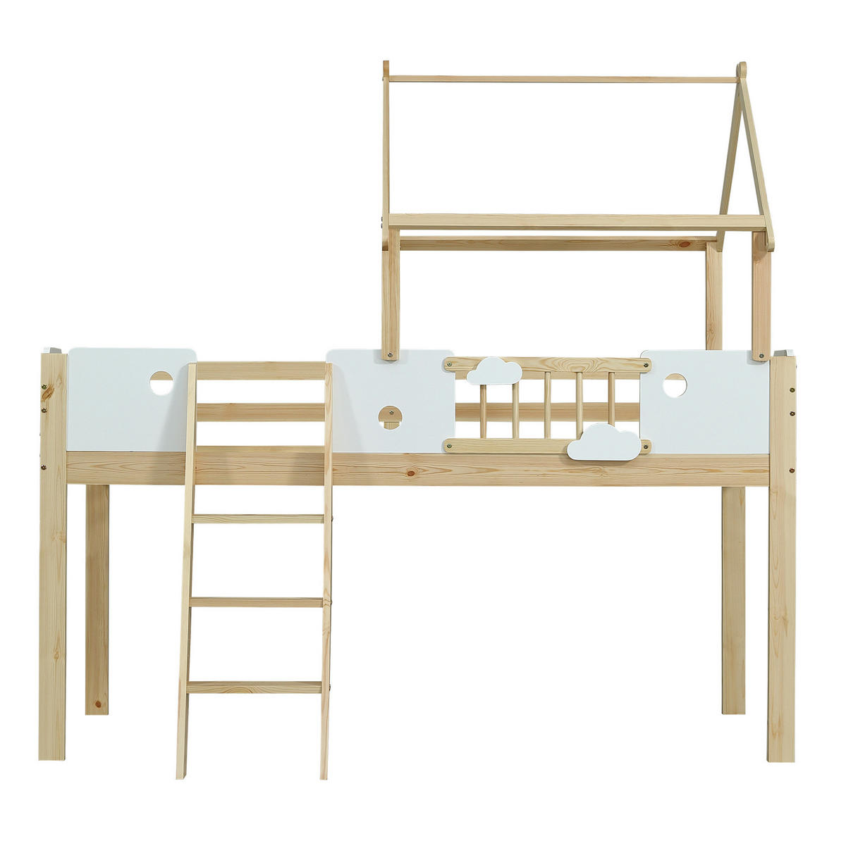 HOCHBETT 90/200 cm in Weiß/Natur mit Rausfallschutz und Schrägleiter - Naturfarben, Holzwerkstoff (90/200cm) - BEAOK