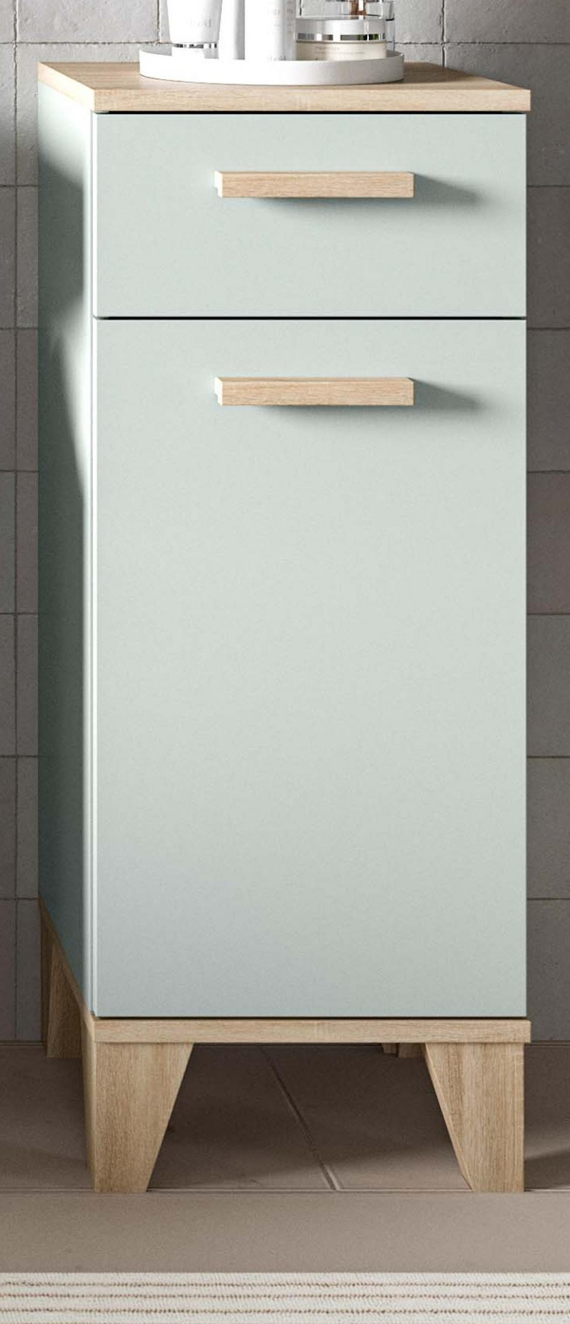 BADSCHRANK grün, Eiche 34 x 87 cm, Badezimmer Kommode skandinavisches Design - Eichefarben/Grün, Holzwerkstoff (34/87/31cm) - Inn.Furn