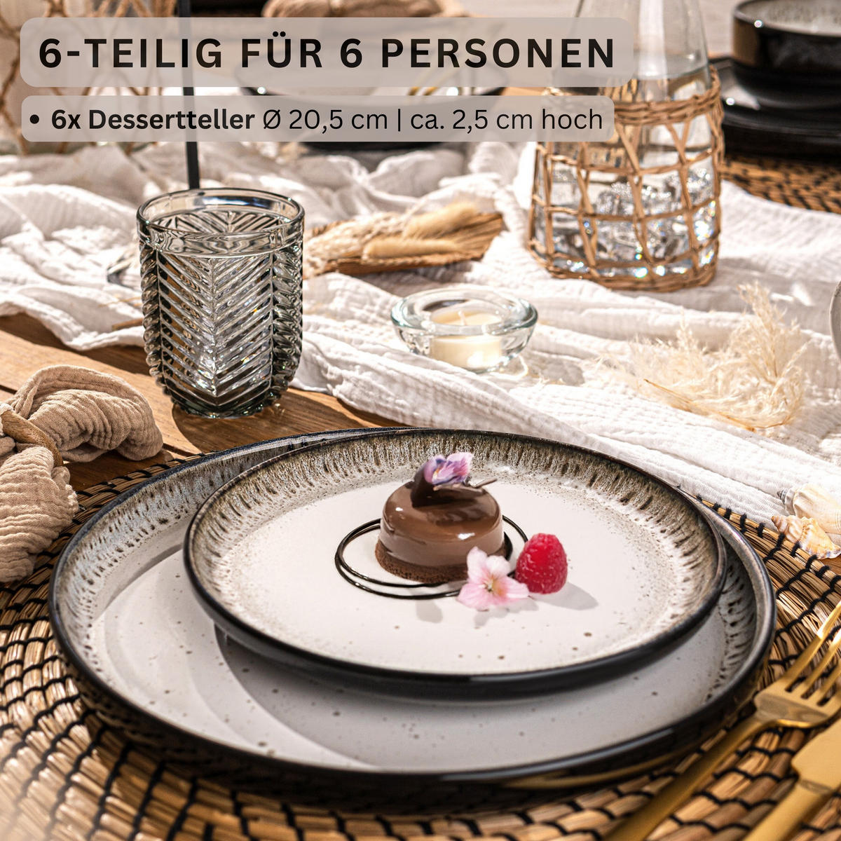 DESSERTTELLER SET SANSIBAR - 6 teilig aus Steingut - Schwarz, Keramik (15.5cm) - Sänger