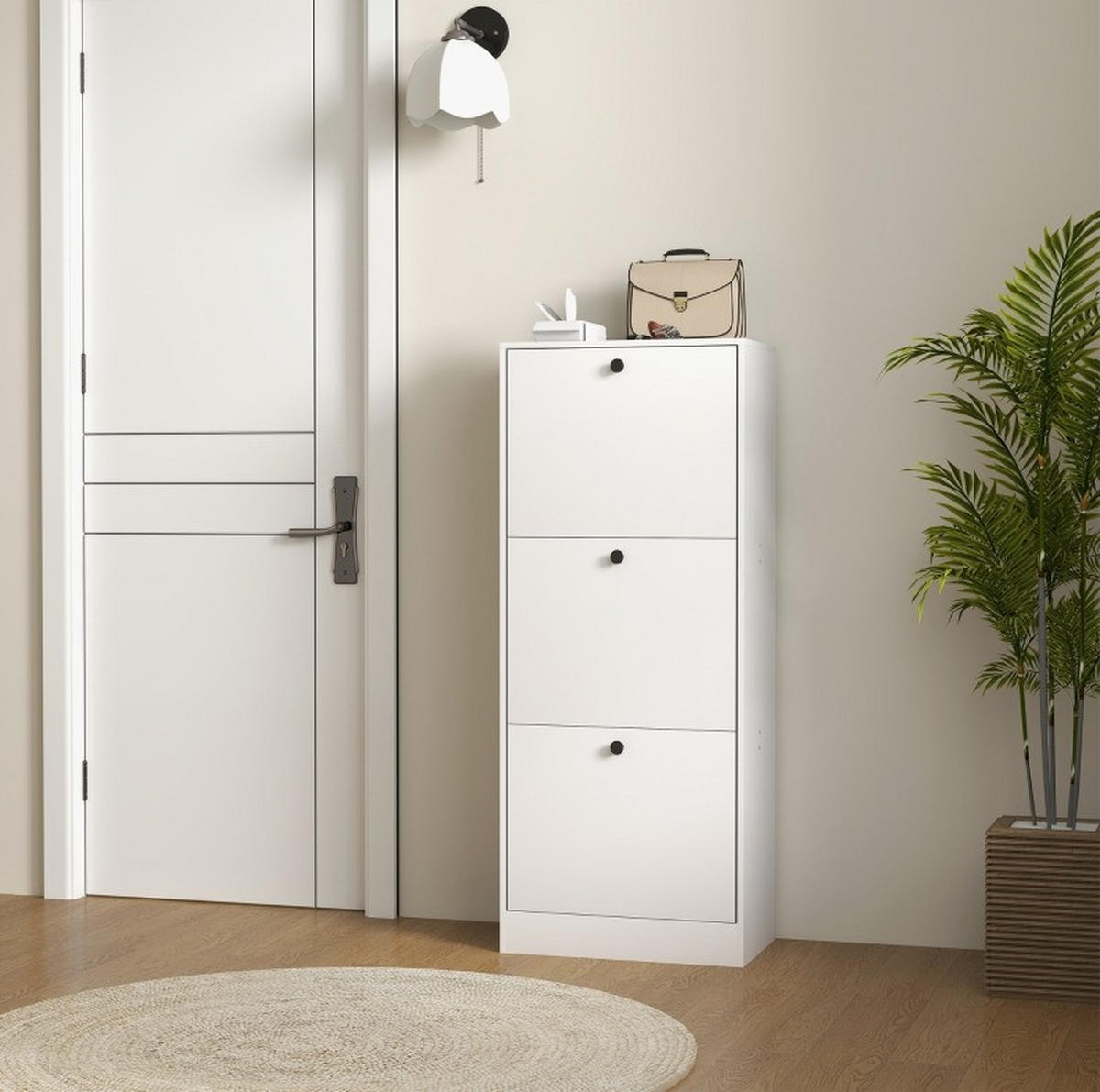 SCHUHSCHRANK 47/28/115 cm in Weiß mit 3 Klappen - Weiß, Holzwerkstoff (47/115/28cm) - Flora Grace