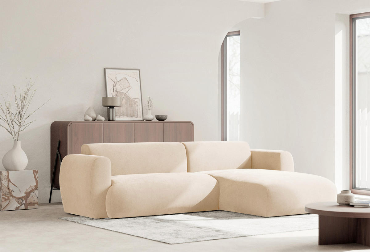 ECKSOFA Emia Hellbeige rechts - Ecru/Schwarz, Kunststoff/Textil (156/262cm) - Selsey