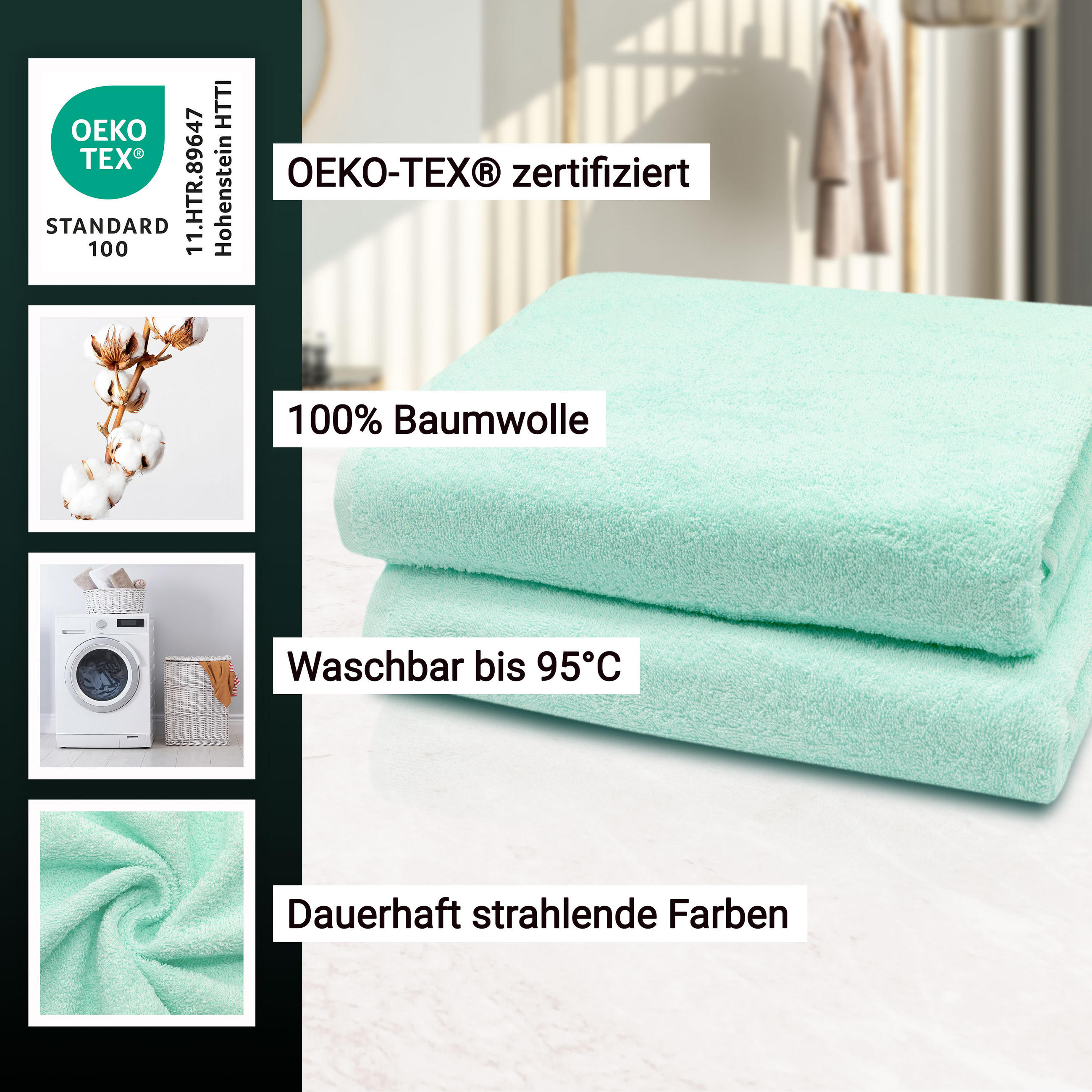 BADETUCH, 2er-Set, 100x150 cm, 100% Baumwolle, Blau - Grün, Textil (100/150cm) - Zollner