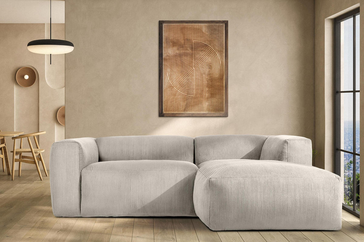 ECKMODULSOFA-RECHTS BUFFO 3/4 Sitzer mit extrem weicher Sitzfläche, Kordstoff, cremefarben - Creme, Textil (237/180cm) - KONSIMO®