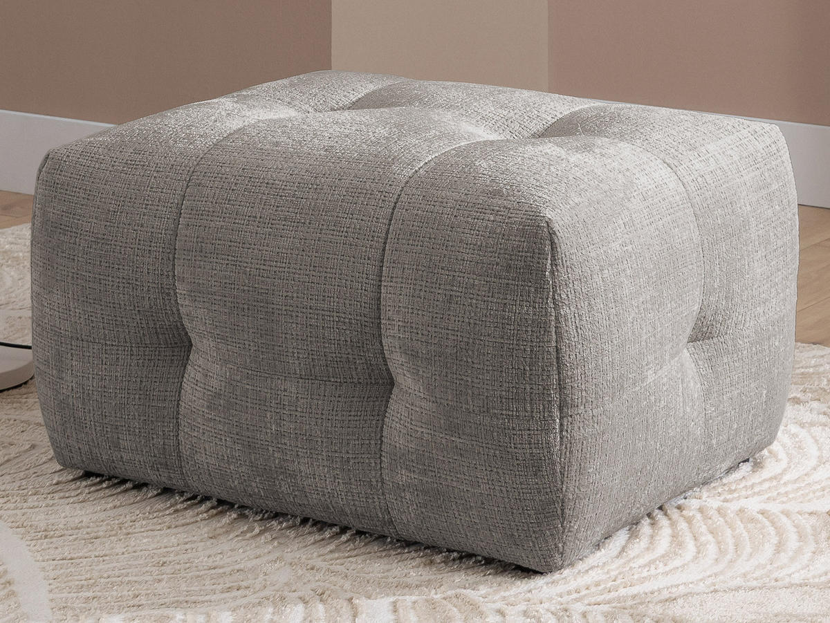 ECKSOFA inkl. Hocker Kozy im Bumpy-Design mit Schlaffunktion und fester Rückenlehne aus weichem Taupe Chenille-Stoff - Ottomane links - Taupe/Schwarz, Holz/Kunststoff (161/234cm) - S-Style Möbel
