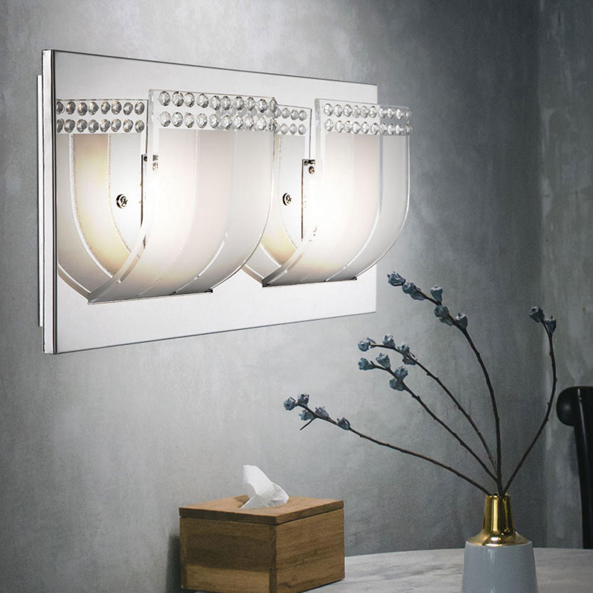 LED WANDLEUCHTE NENA Kristall Silber - Silberfarben, Glas (16/9/30cm) - Globo Lighting