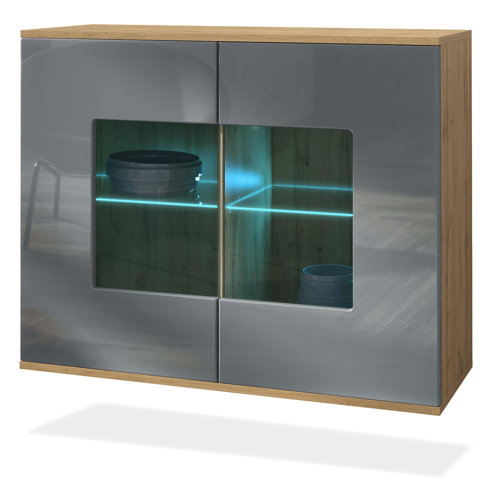 KOMMODE Grömitz Grau Hochglanz - Grau, Holzwerkstoff (92.5/73.5/35cm) - Vladon