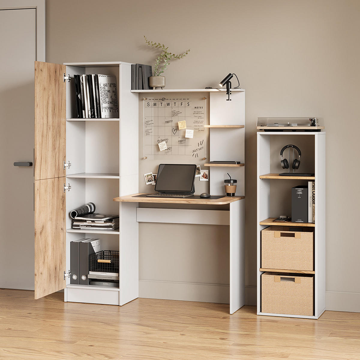 SCHREIBTISCH Rina Weiß/Goldkraft Eiche 122.9 x 168 cm - Honigeiche/Weiß, Holzwerkstoff (52/122.9/168cm) - Livinity®