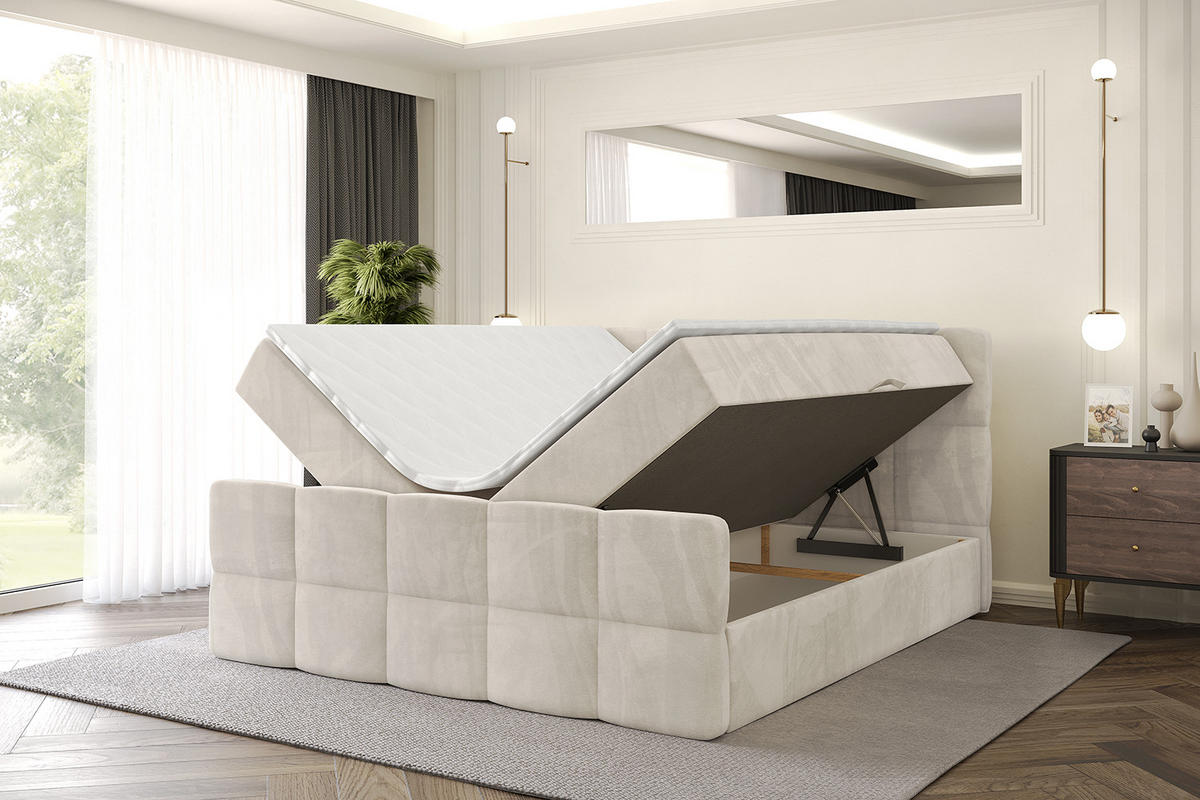BOXBETT mit Matratze H4 und Lattenrost - LIRO-Z - 160x200 - Beige Casablanca - Beige, Holzwerkstoff (160/200cm) - ALTDECOR