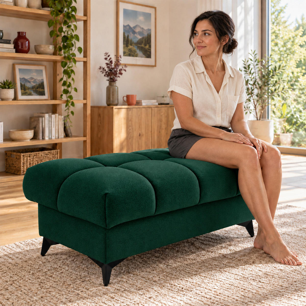 POUF PUDDING 110 x 60 cm Velours Grün - Schwarz/Grün, Holz/Textil (110/43/60cm) - Muffo
