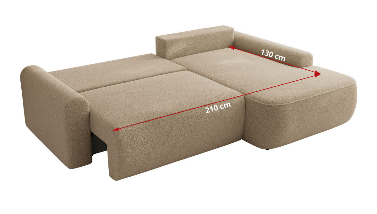 ECKSCHLAFSOFA CUBO L Hellbraun Boucle - links - Schwarz/Braun, Kunststoff/Textil (273/187cm) - MKS