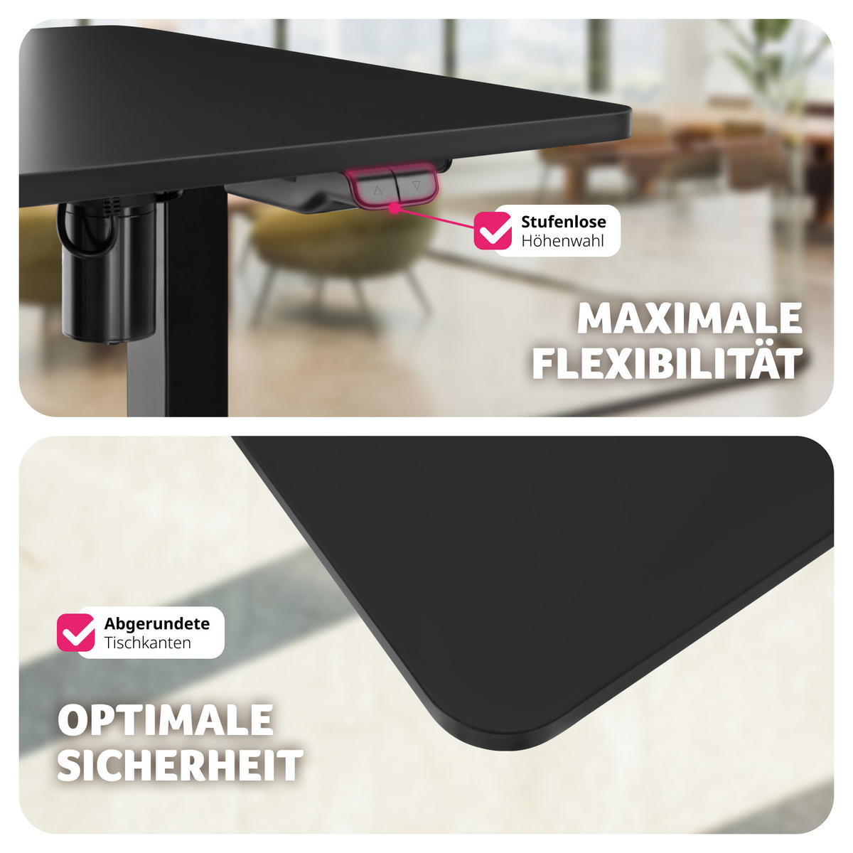 SCHREIBTISCH elektrisch höhenverstellbar Skadi, 120 x 60 x 73, 5 - 118 cm, schwarz - Schwarz, Textil (60/120/118cm) - tectake