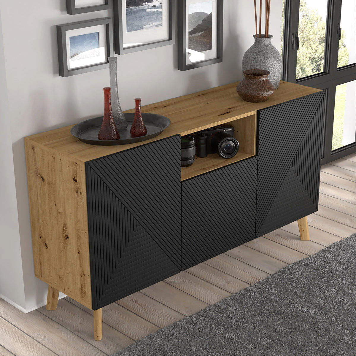 KOMODA Nexa Drvo i crno - crna, drvni materijal (146/80/42cm) - Petits-meubles