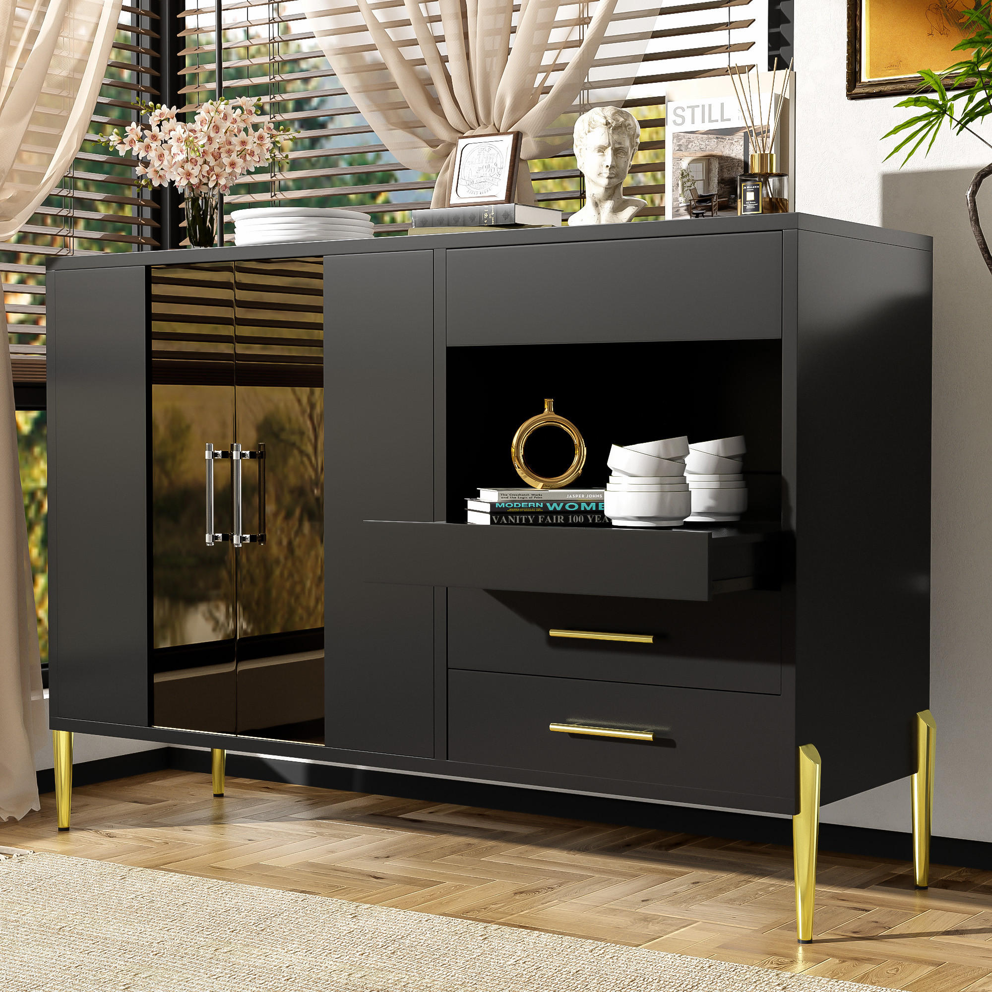 SIDEBOARD Schwarz 120/39.5/84 cm - Schwarz, Glas/Holzwerkstoff (39.5/84/120cm) - Urban Meuble
