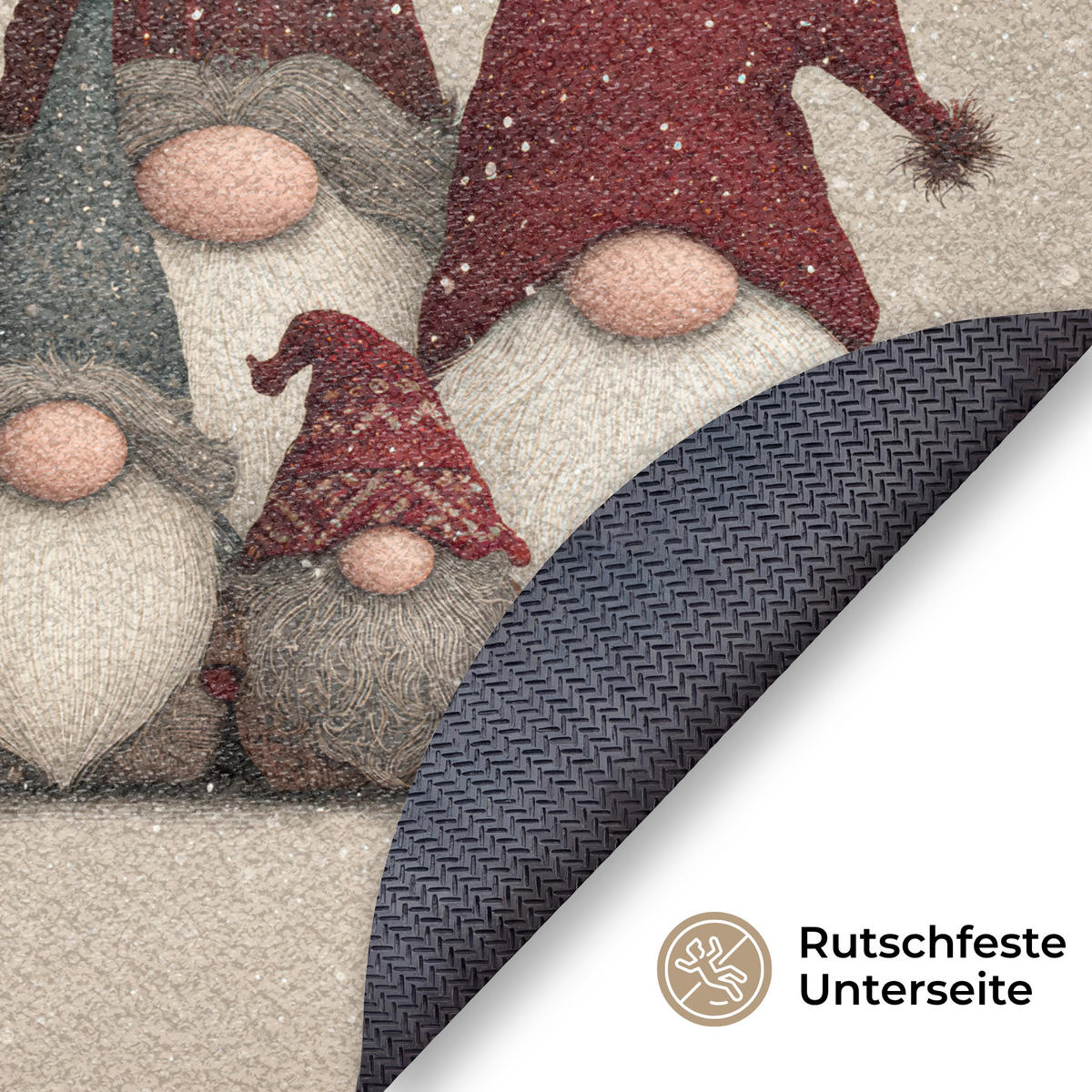 ROHOŽKA Skřítci - Vánoce - Sníh - Špičaté klobouky 90x90 cm - béžová, textil/umělá hmota (90/0.4cm) - MuchoWow