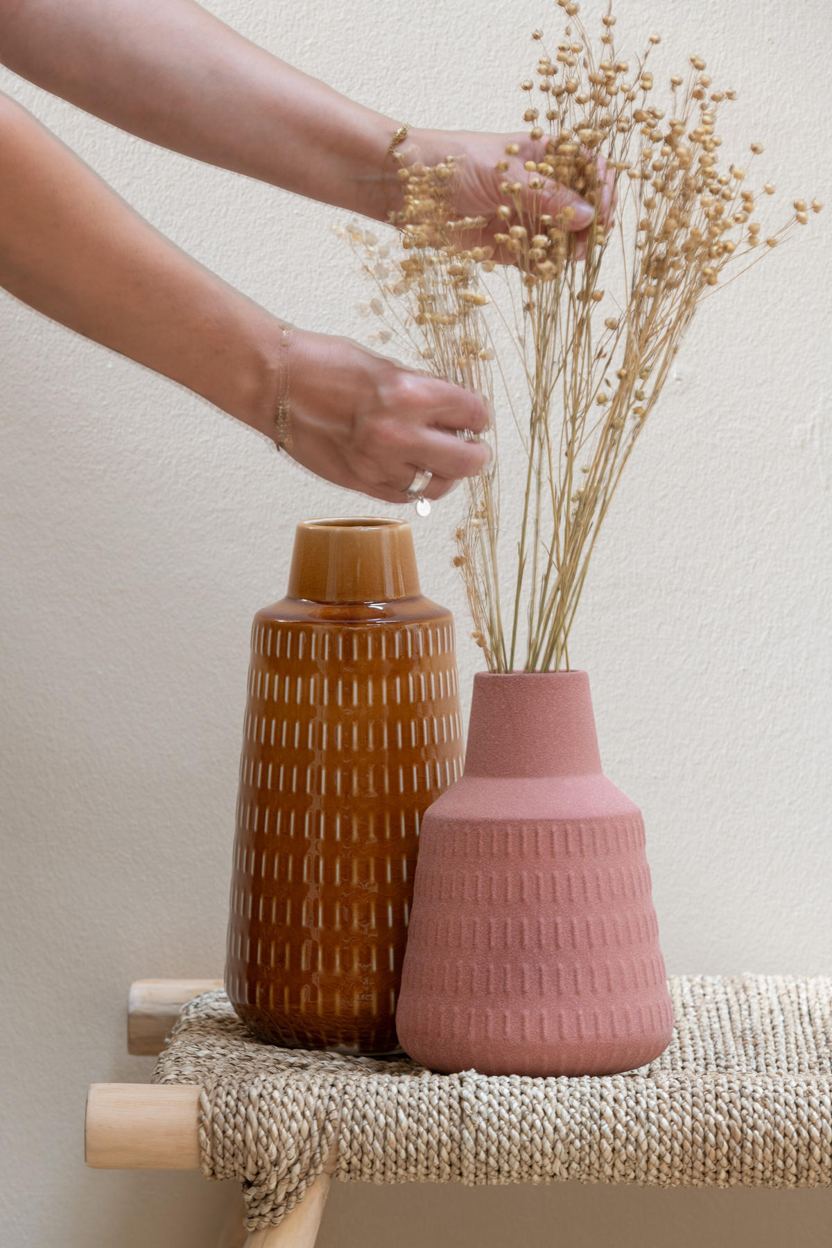 VASE RIA - Porzellan - Orange - L - Ø 15.5 cm - Orange, Keramik (31cm) - J-Line