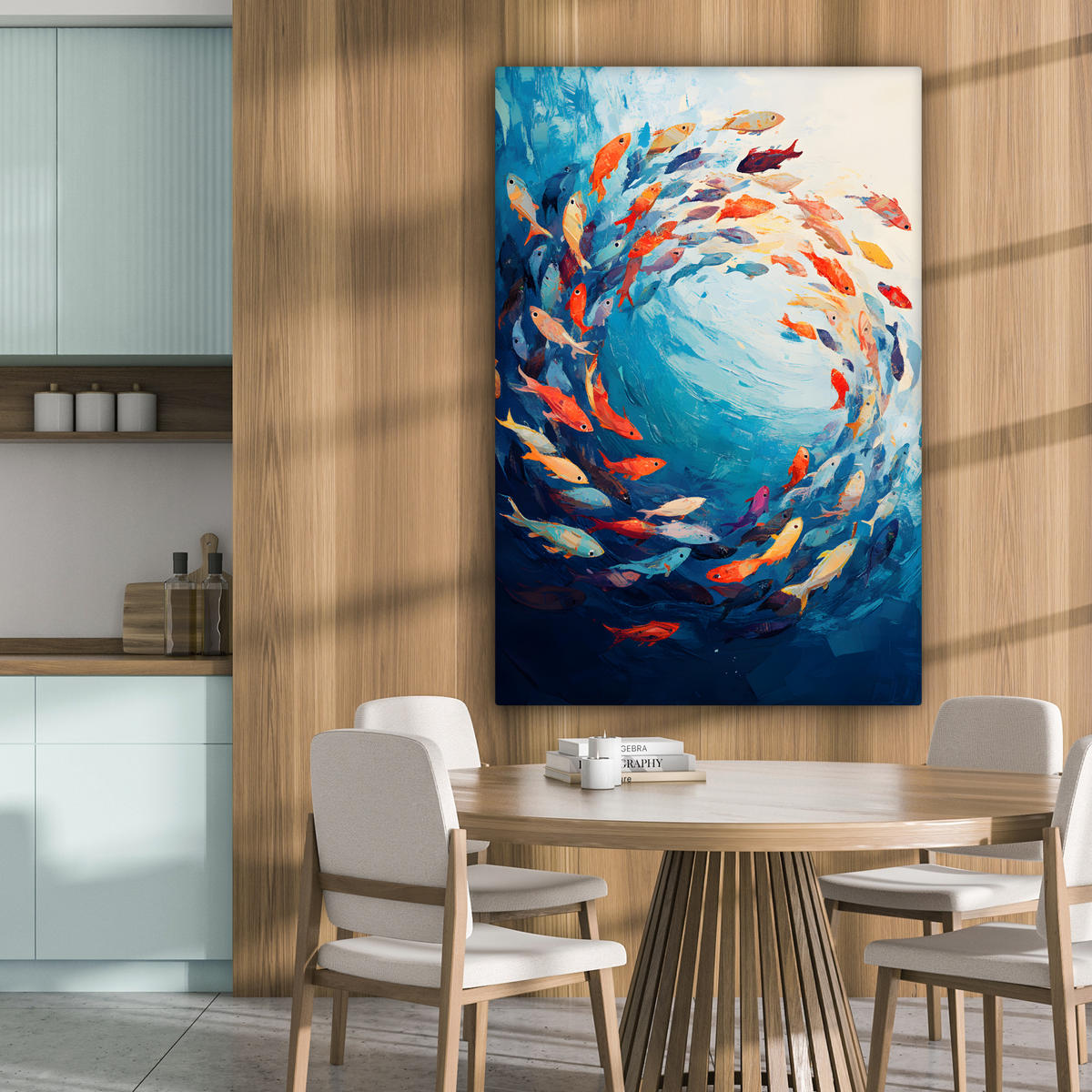 LEINWANDBILD Meer - Fische - Bunt - Dynamisch 90x140 cm - Hellblau, Textil (90/140cm) - MuchoWow