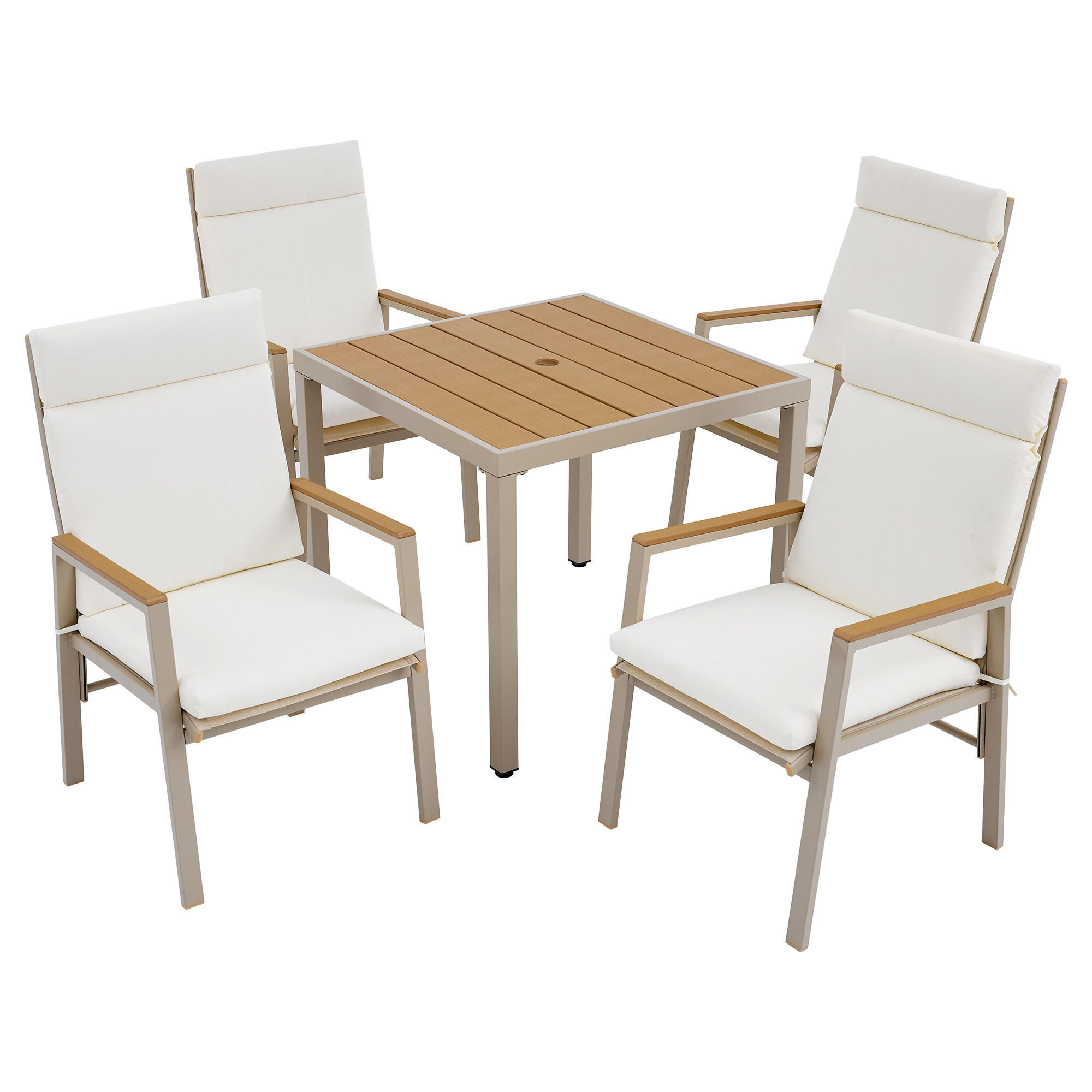GARTENLOUNGE-SET für 4 Personen Garten-Essgruppe Gartenmöbel-Set mit 1 Tisch & 4 Stühle - Beige, Textil/Metall - STILVORA