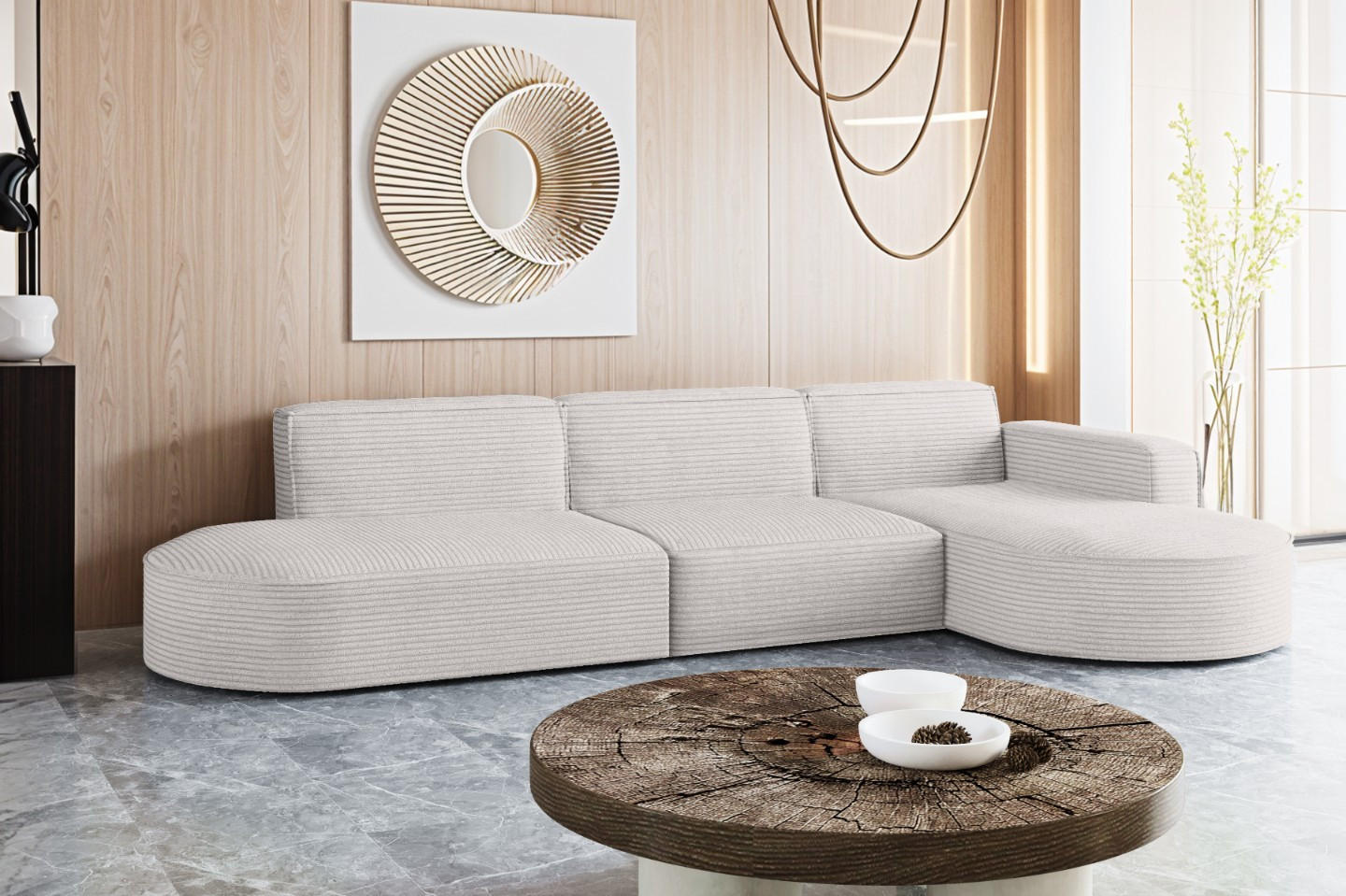 ECKSOFA Designer, Sofa L form MODENA 296cm stoff Poso Ecru Rechts - Ecru, Holz (296/296cm) - Kaiser Möbel