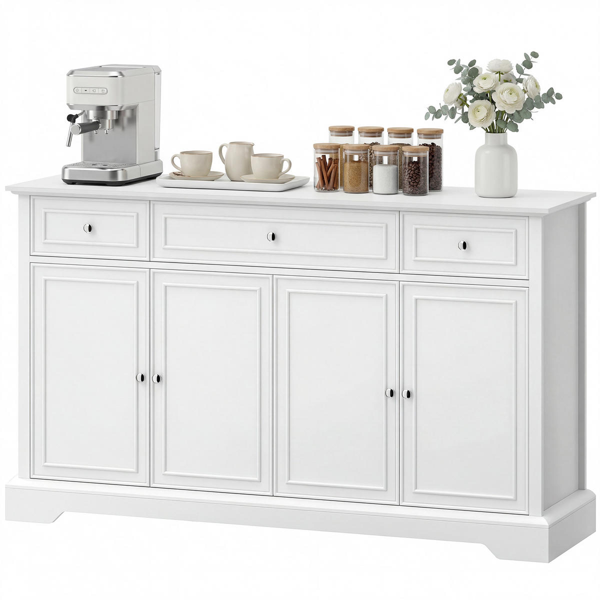 SIDEBOARD Weiß, 4 Türen, 3 Schubladen, 136/38/80 cm - Weiß, Holz (136/80/38cm) - PANGIVO