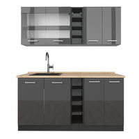 SINGLEKÜCHE R-Line Anthrazit Hochglanz/Anthrazit 160 cm ohne Arbeitsplatte - Anthrazit, Holzwerkstoff (160/81.6/46cm) - Vicco