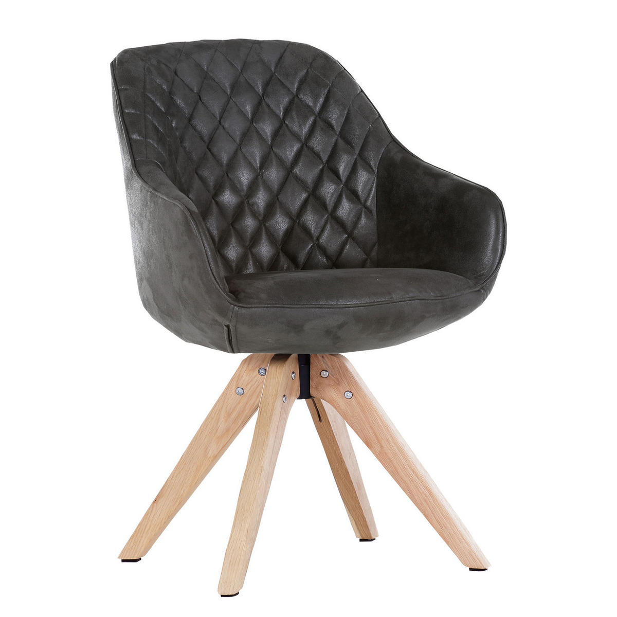 ARMLEHNENSTUHL drehbar - 2er-Set - Eiche massiv / Textil - Eichefarben/Schwarz, Eichenholz/Holz (60/83/65cm) - home24
