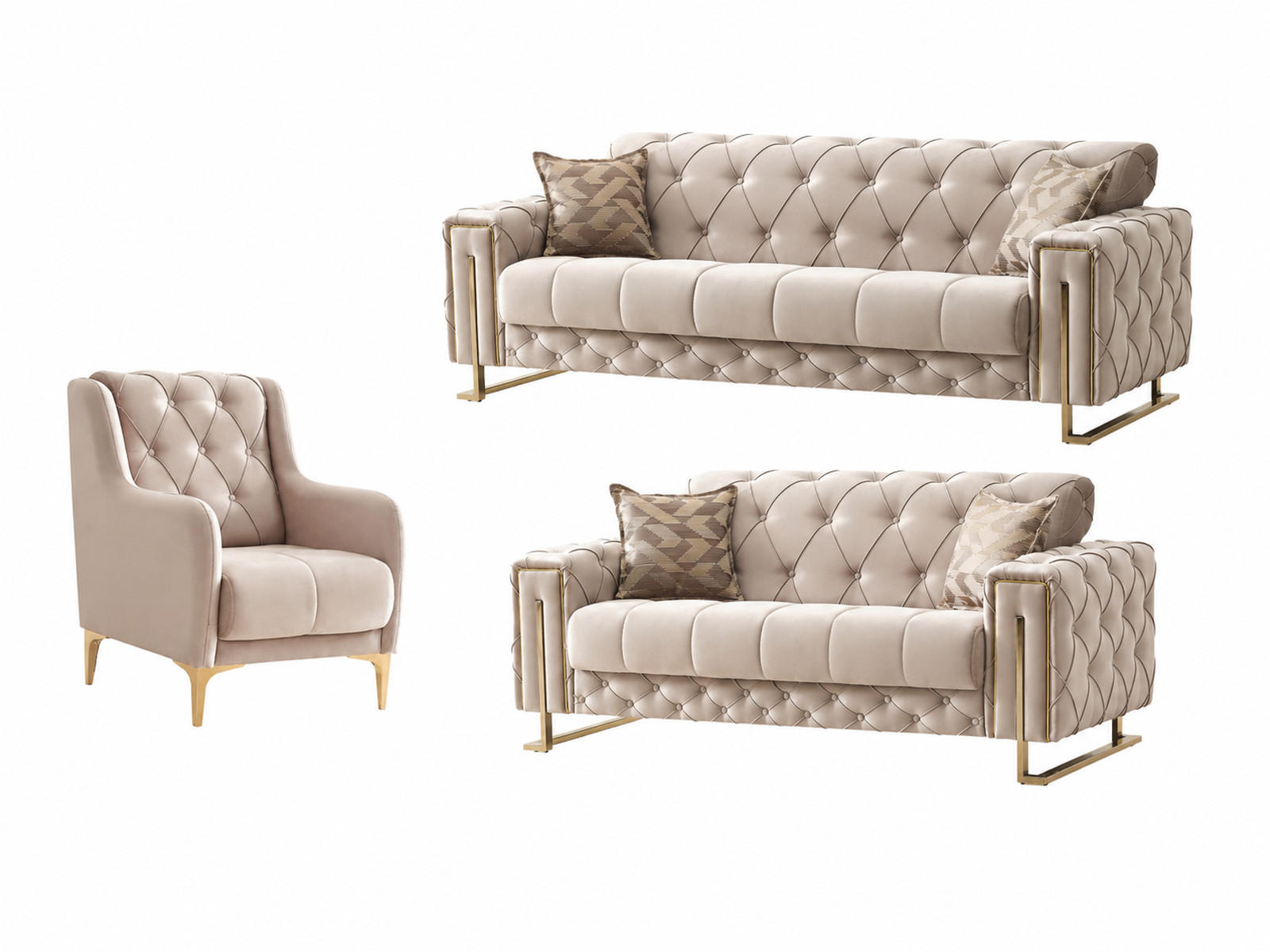 SITZGARNITUR Shimla, Beige Stellvariante 3+2+1 - Beige, Holzwerkstoff/Metall (220/80/100cm)
