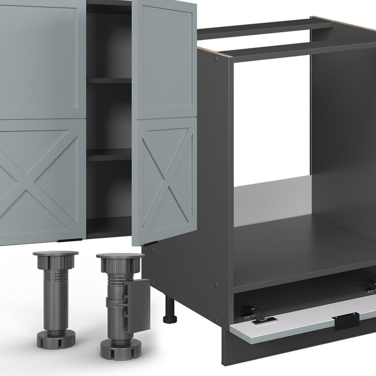 KÜCHENZEILE Fame-Line Hellblau-grau/Anthrazit 355 cm, AP Marmor - Anthrazit/Hellblau, Holzwerkstoff (355/81.6/60cm) - Vicco