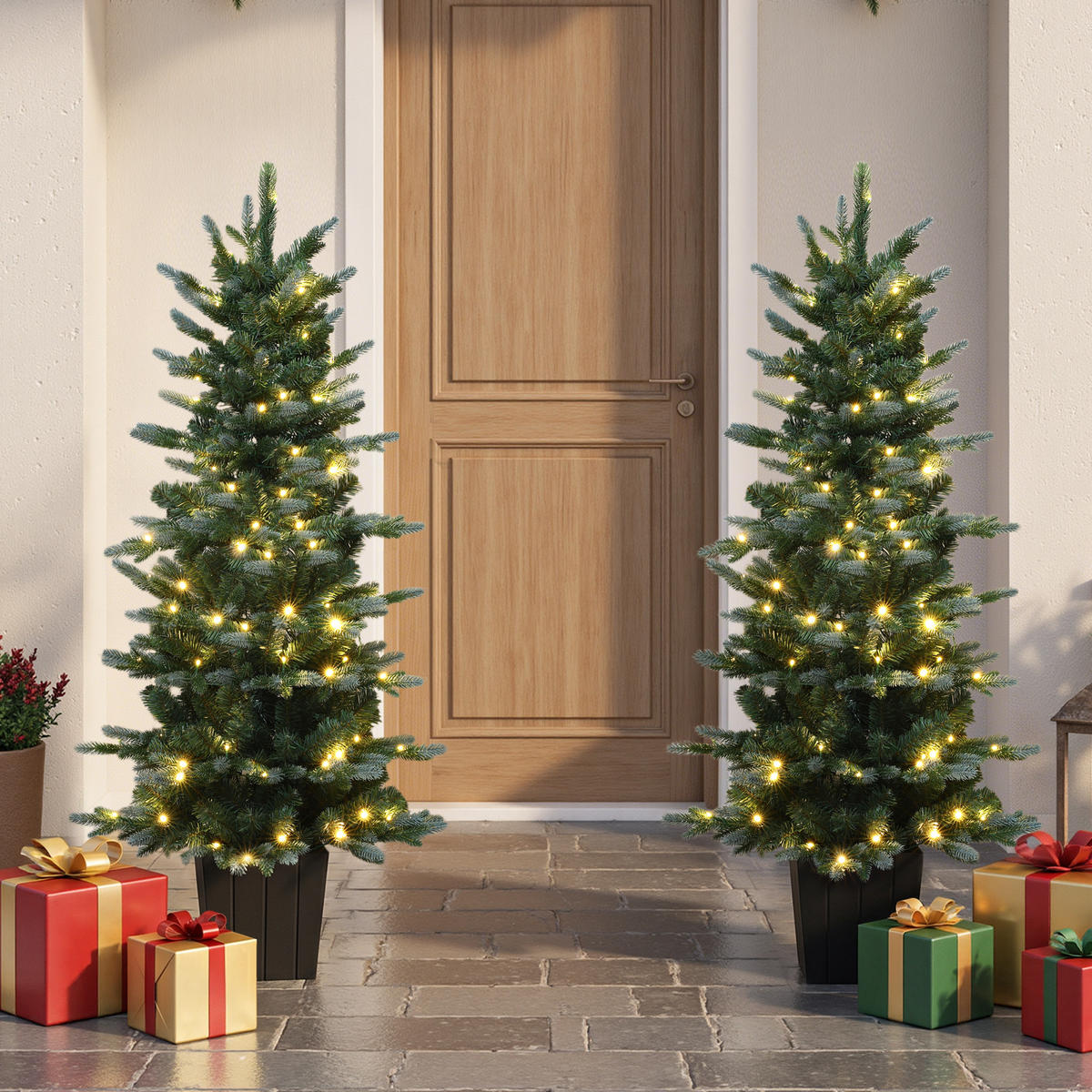 KÜNSTLICHER Weihnachtsbaum 140 cm mit Beleuchtung und Topf - Grün, Kunststoff (140cm) - Hometopia