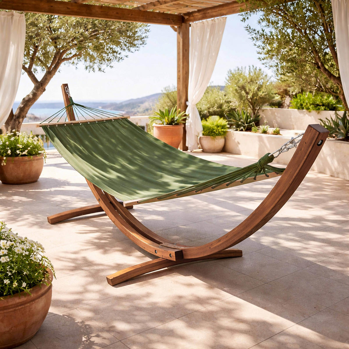 HÄNGEMATTE, Grün - Grün, Holz (110/110/300cm) - Oviala