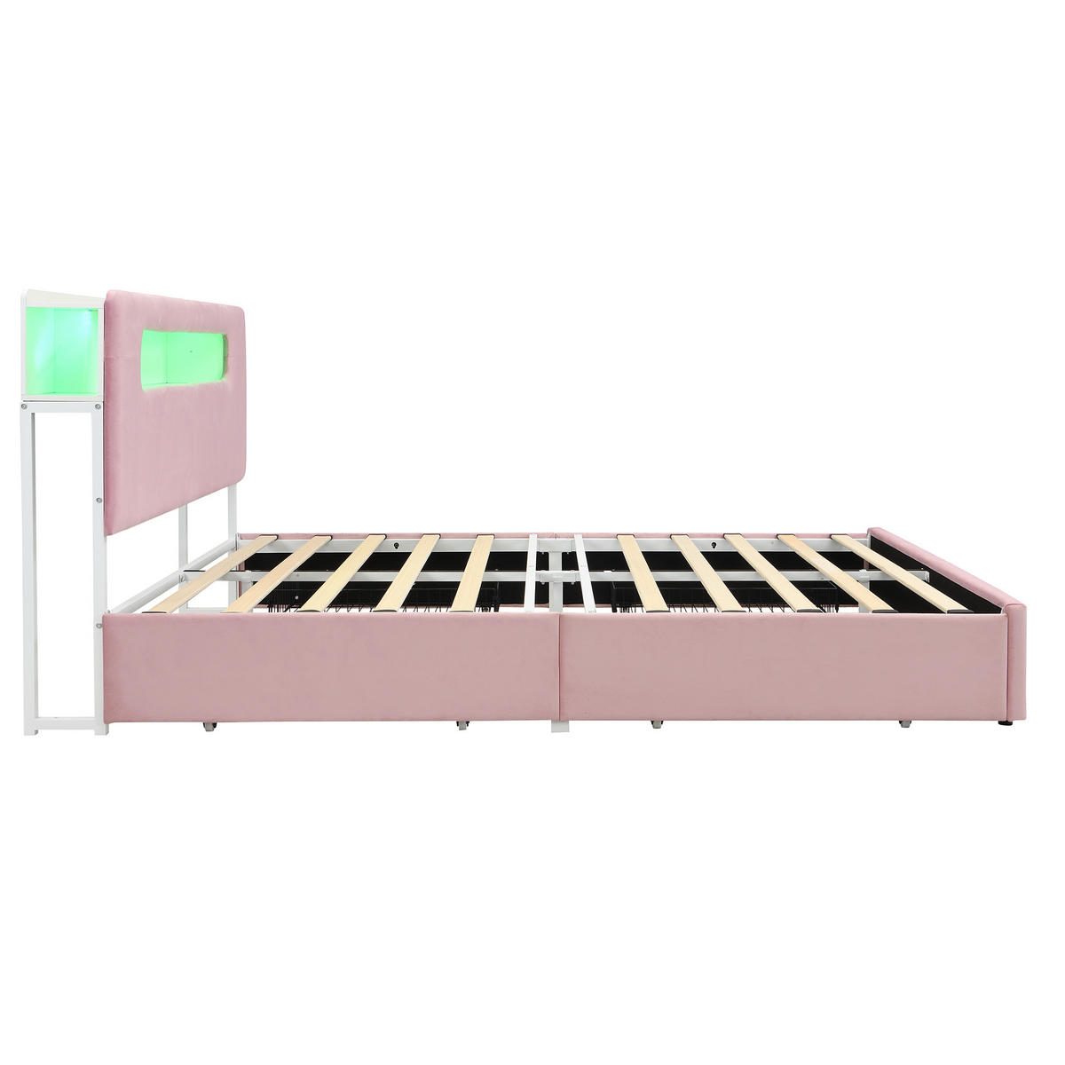 STAURAUMBETT 140/200 cm mit 4 Schubladen und LED, DE-41736, in Rosa - Pink, Holzwerkstoff (140/200cm) - ComfortXL