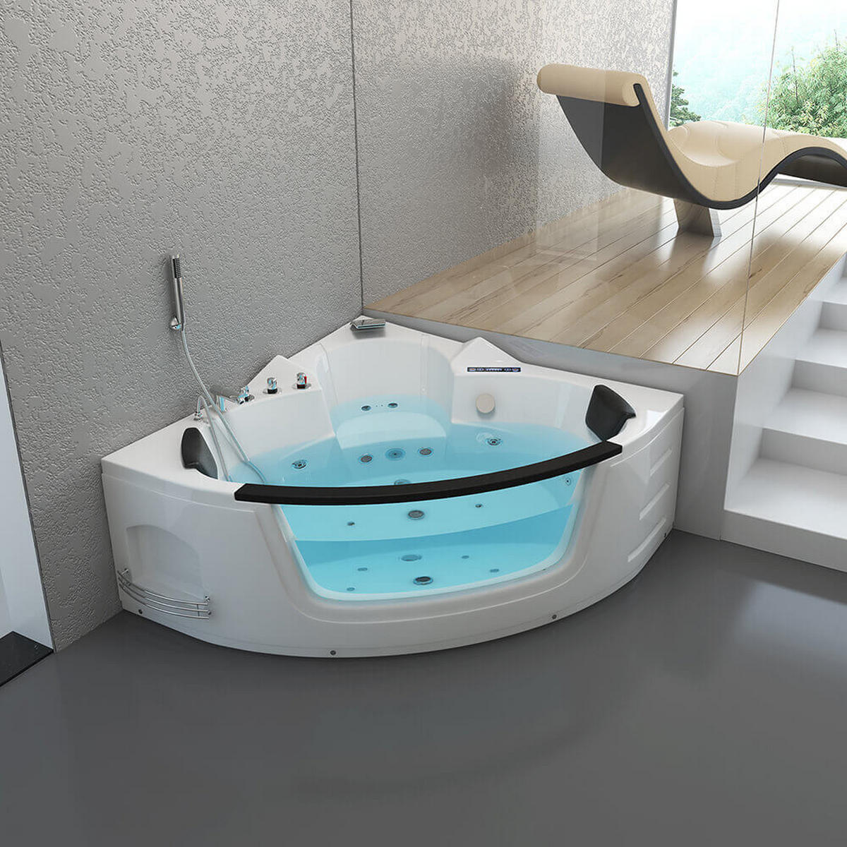 WHIRLPOOL Badewanne mit Lichttherapie LAGUNA L KOMPAKT - 140 x 140 cm - Weiß, Keramik (140/65/140cm) - Home Deluxe