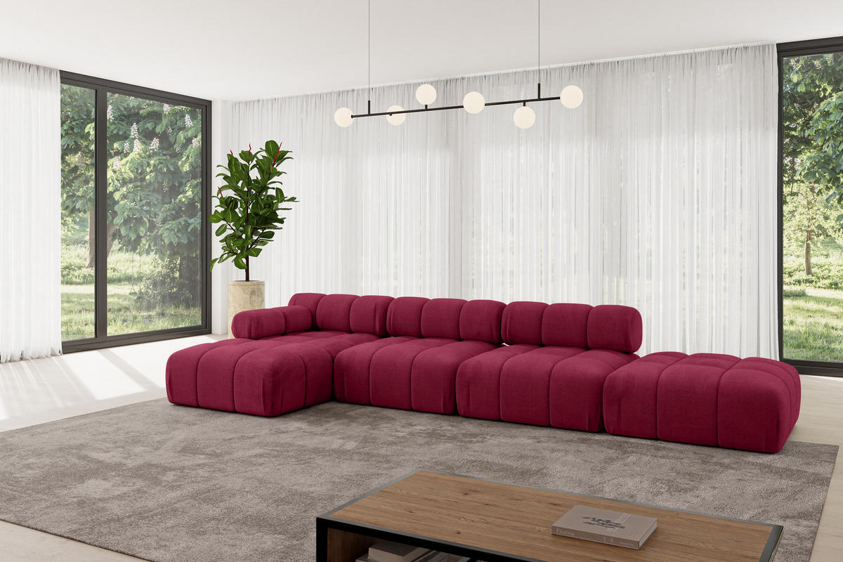 ECKSOFA modulares Sofa Lizur-L2 - 380x160x70 cm Bordeauxrot Velours - Bordeaux, Holzwerkstoff/Textil (380/160cm) - ALTDECOR