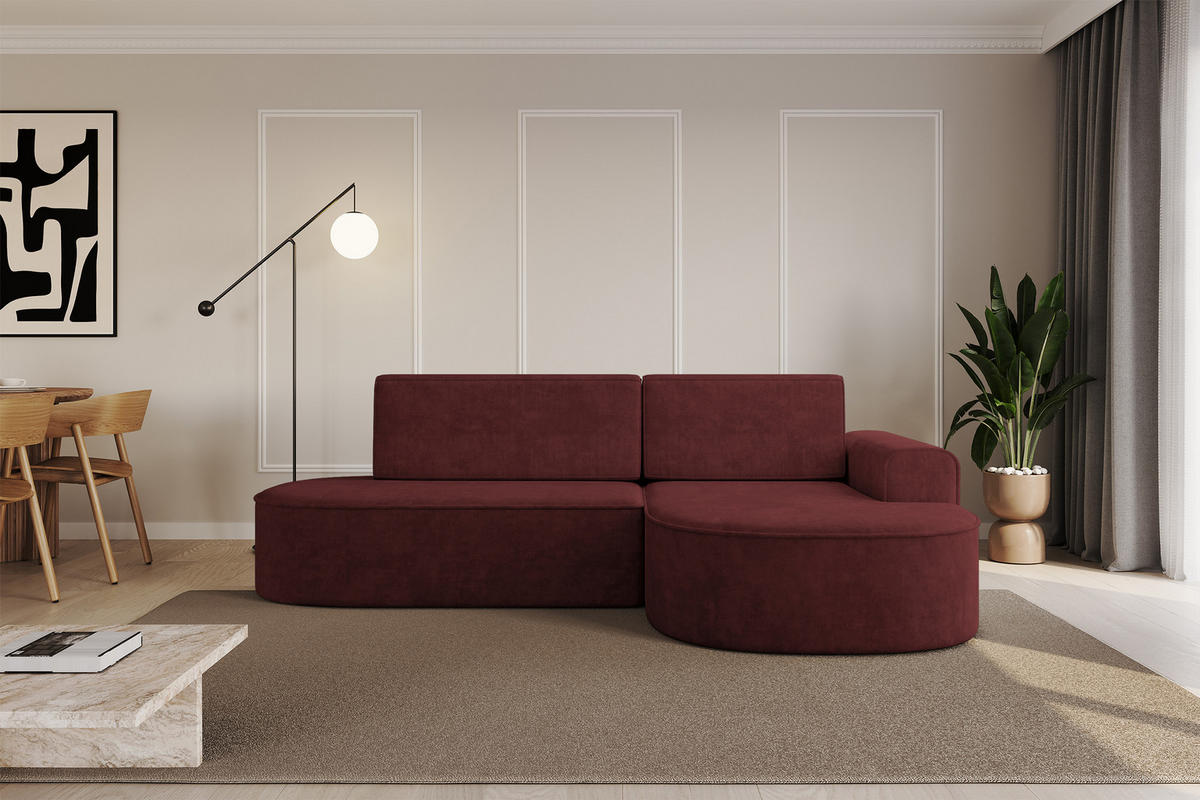 ECKSOFA mit Schlaffunktion und Bettkasten Ottomane Rechts MARI-L1-S - 283x167x85 cm Bordeauxrot Velours - Bordeaux/Schwarz, Holzwerkstoff/Kunststoff (167/283cm) - ALTDECOR