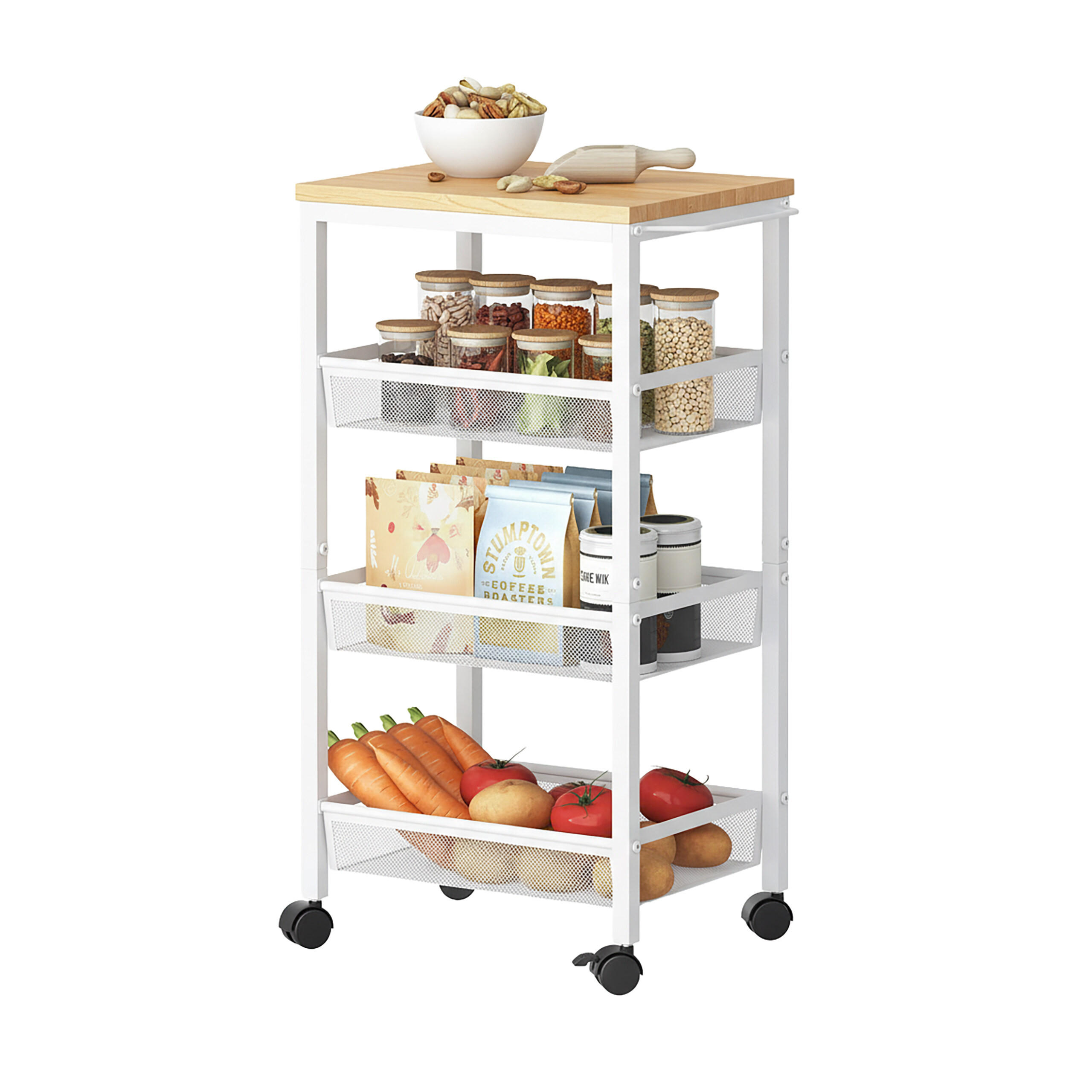 NISCHENWAGEN - Weiß, Holzwerkstoff/Metall (22/77/45cm) - Relaxdays