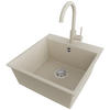 GRANITSPÜLE Riga, 2-er set Beige 48/50 cm 1 Becken + Küchenarmatur 32/20 cm + Ablauf-Set ab 50er Unterschrank - Chromfarben/Beige, Kunststoff (48/20/50cm) - Primagran