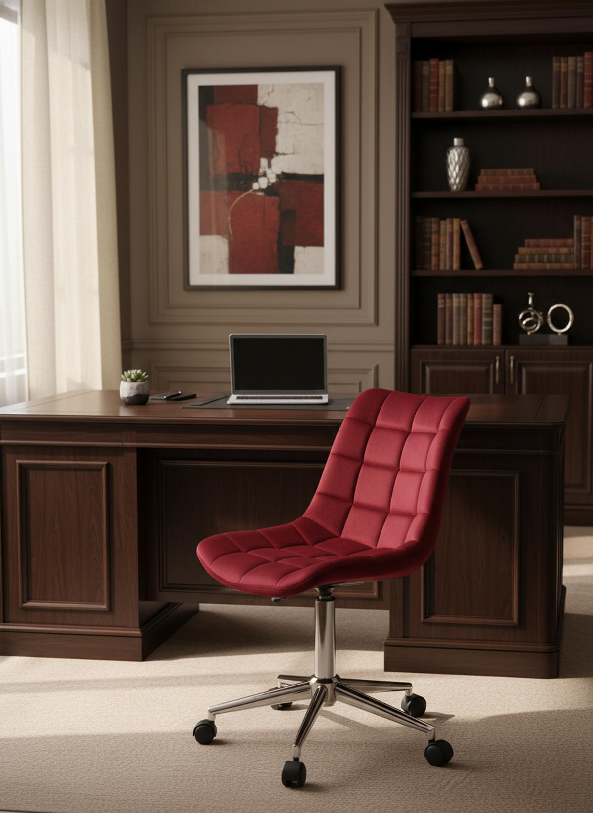 BÜROSTUHL Auronix Samt rot - Chromfarben/Rot, Metall (46/96/62cm) - TPFLiving