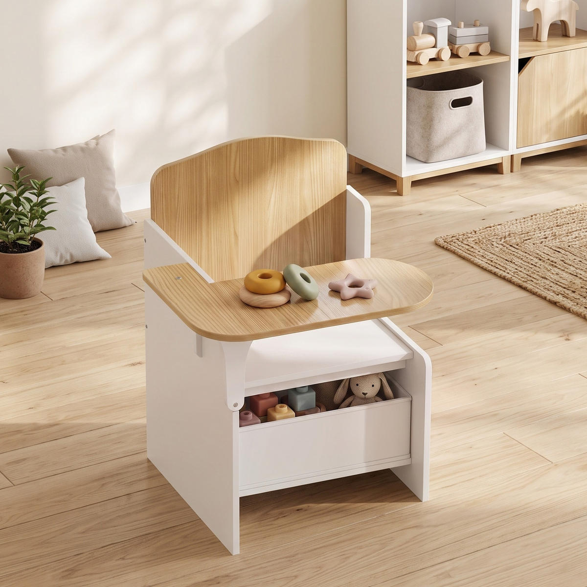 KINDERTISCH-MIT-STUHL MDF Vliesstoff Weiß - Weiß, Holzwerkstoff/Textil (51/59/58.5cm) - AIYAPLAY