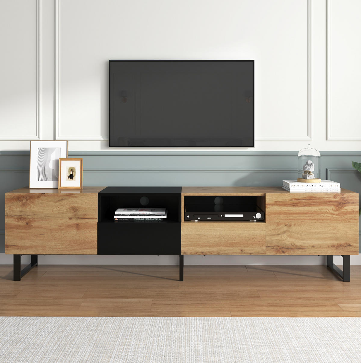 TV-SCHRANK in Schwarz und Holzoptik mit 2 Türen und 2 Schubladen 190/38/48 cm - Eichefarben, Holzwerkstoff (190/48/38cm) - Redom