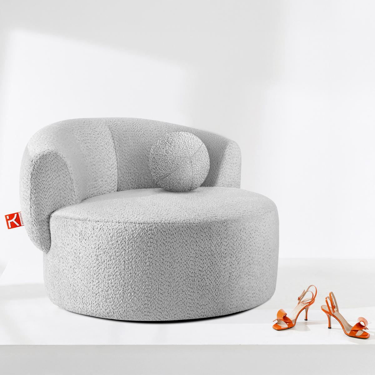 DREHSESSEL VIRA, Grau, Chenille - Schwarz/Grau, Holz/Holzwerkstoff (105/76/100cm) - KONSIMO®
