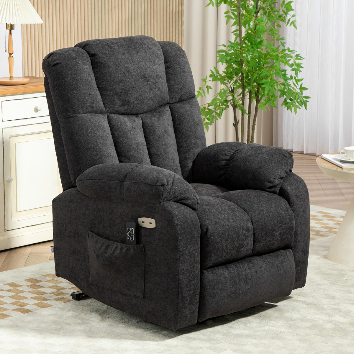 FERNSEHSESSEL mit Aufstehhilfe Elektrisch Relaxsessel mit Liegefunktion Schwarz - Schwarz, Kunststoff (95/107/92cm) - HOMCOM