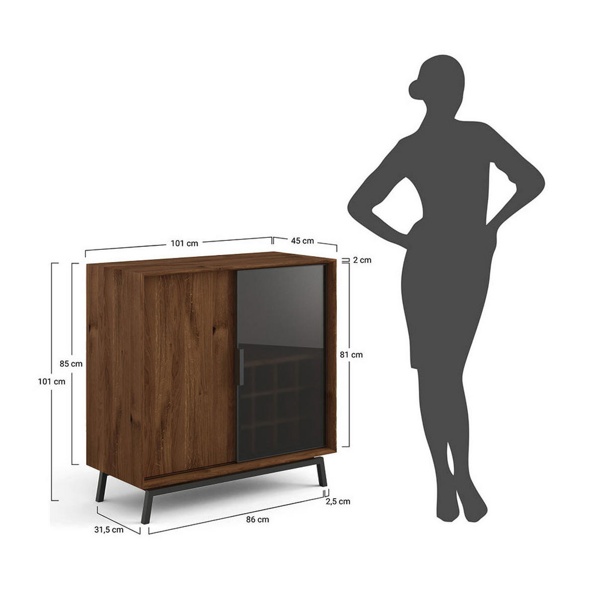 WEINREGAL Modern Loft Eiche Tabak 101 / 45 / 101cm - Eichefarben/Dunkelbraun, Holz (101/101/45cm) - Feldmann-Wohnen