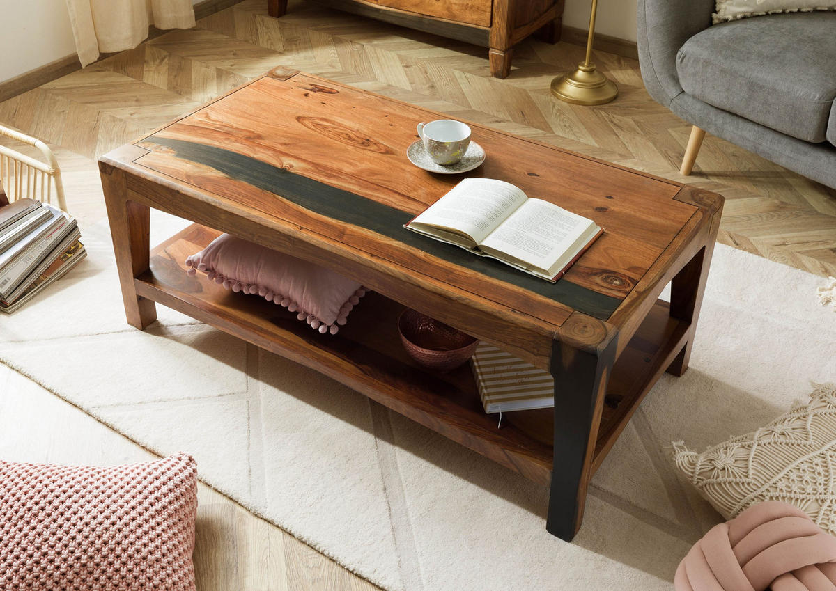 COUCHTISCH Sheesham 115x60x45 dunkelbraun lackiert ANCONA #201 - Dunkelbraun, Holzwerkstoff (60/115/45cm) - Massivmoebel24