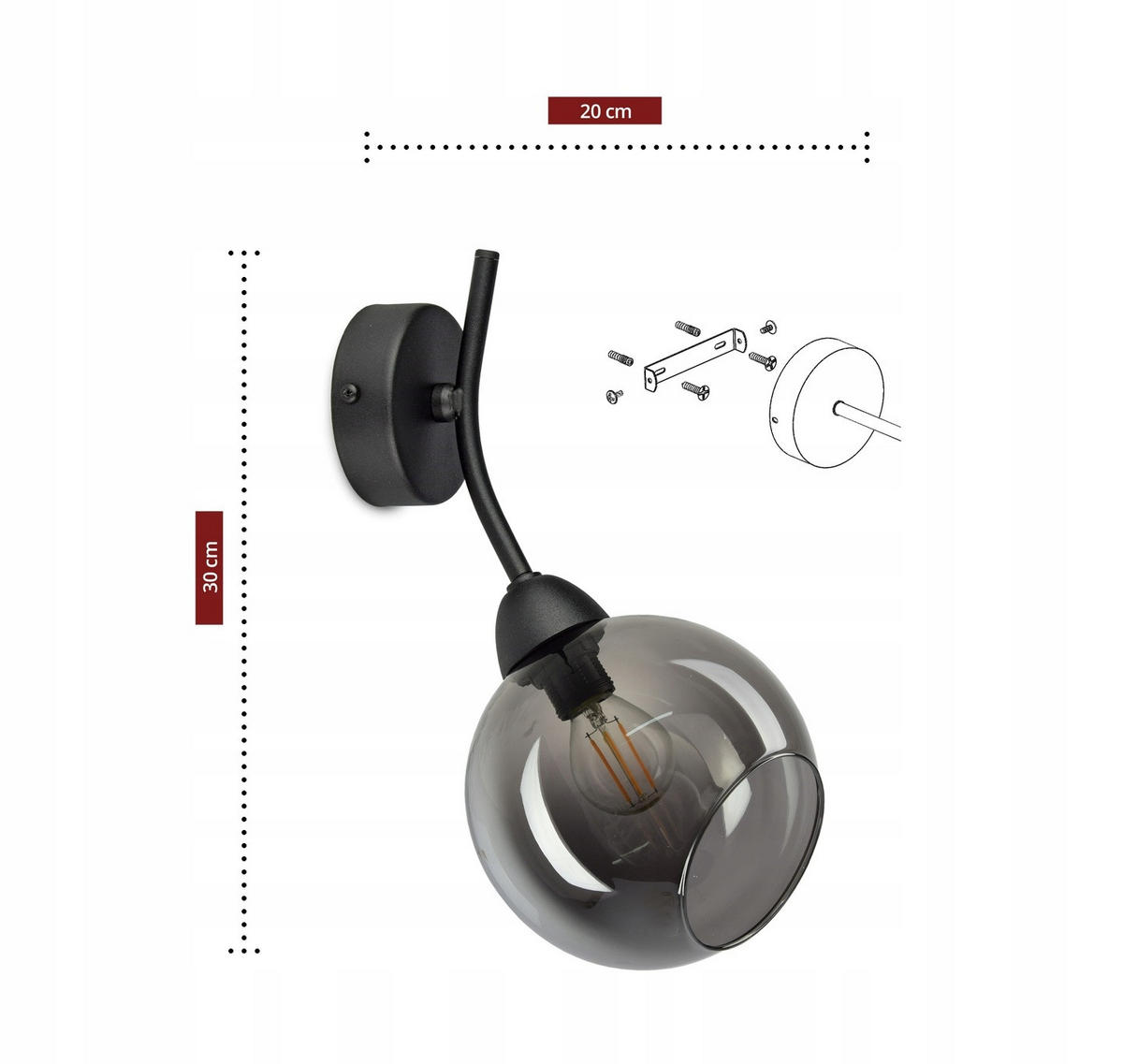 WANDLEUCHTE Hegel - Transparent/Schwarz, Glas/Metall (20/30/15cm) - kiki design