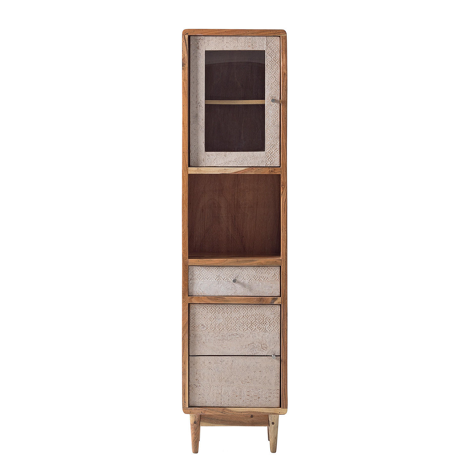 HOCHSCHRANK - Akazie massiv, Ecru / Akazie - Akaziefarben, Holz (45/180/30cm) - home24